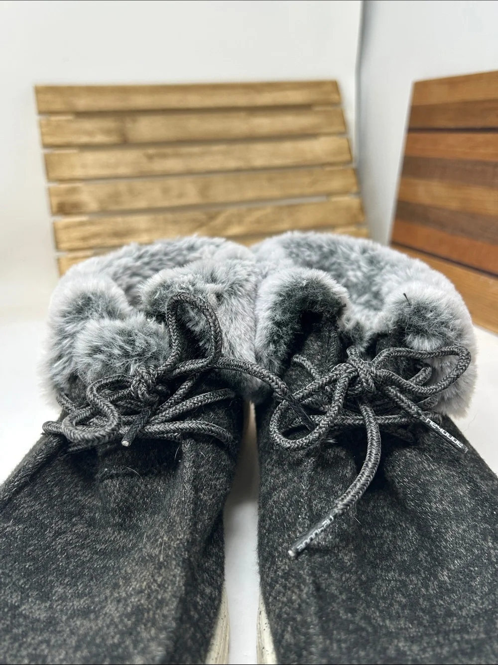 Hey Dude Black Lace-Up Faux-Fur Cuffed Boots